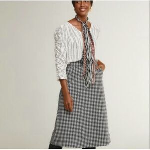 Cabi Houndstooth A-line Midi Skirt Black, White Size 4